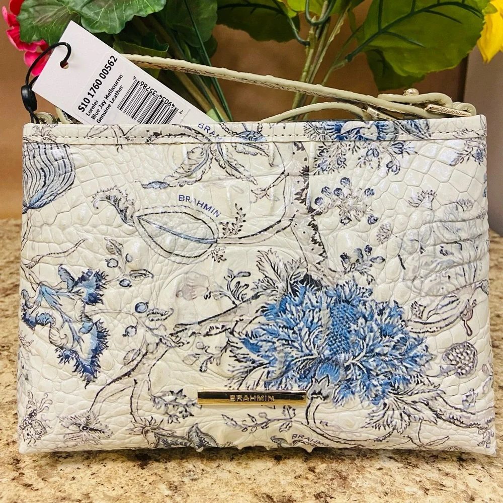 Brahmin Blue Jay Melbourne Lorelei, Blue and Cream Floral Bag - Picture 4 of 13